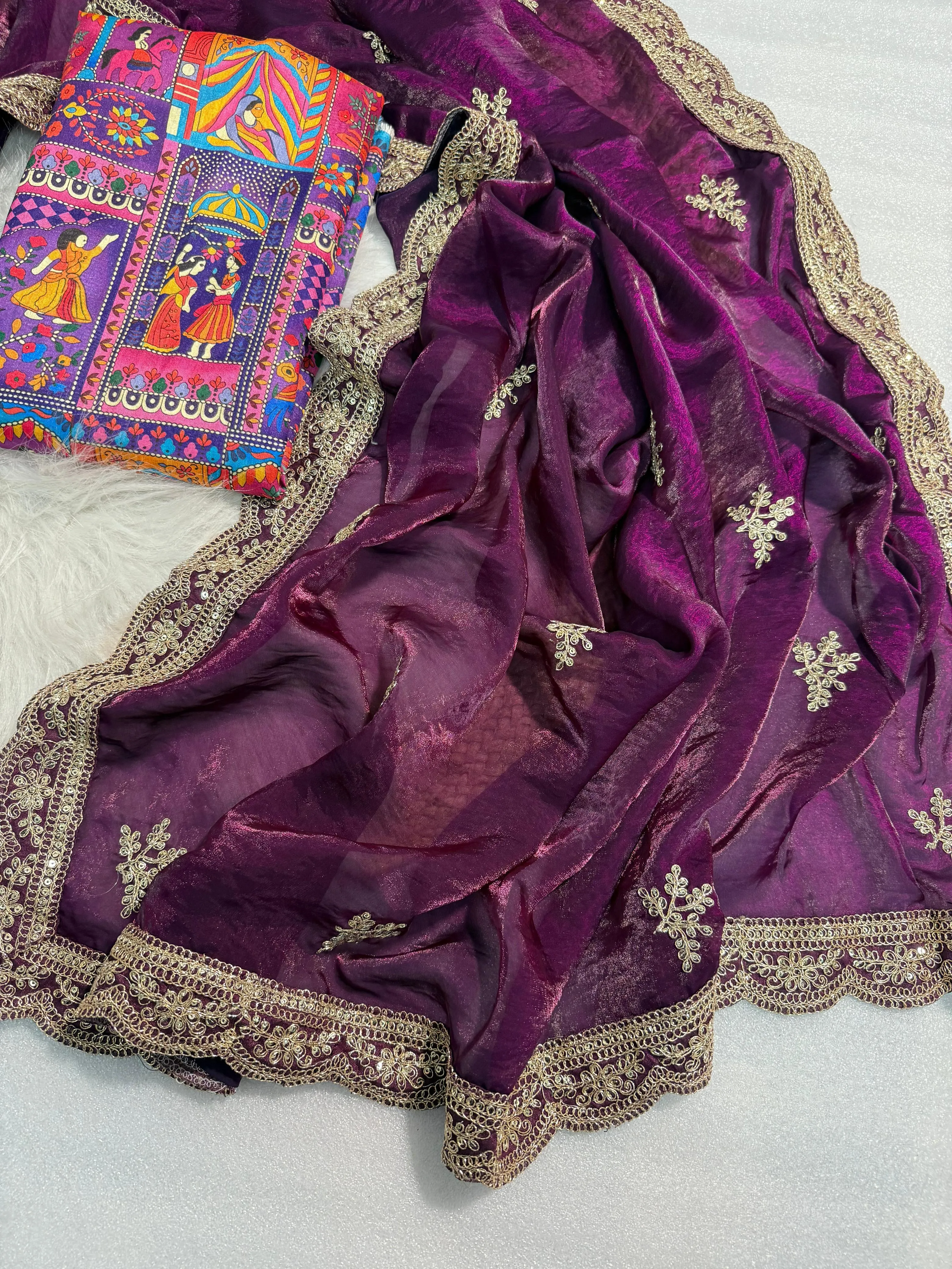 Premium fendy satin fabric Saree - Image 6 in Surat